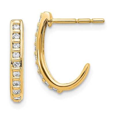 Diamond J-Hoop Post Earrings 14k Gold EM5493-020-YA, MPN: EM5493-020-YA,