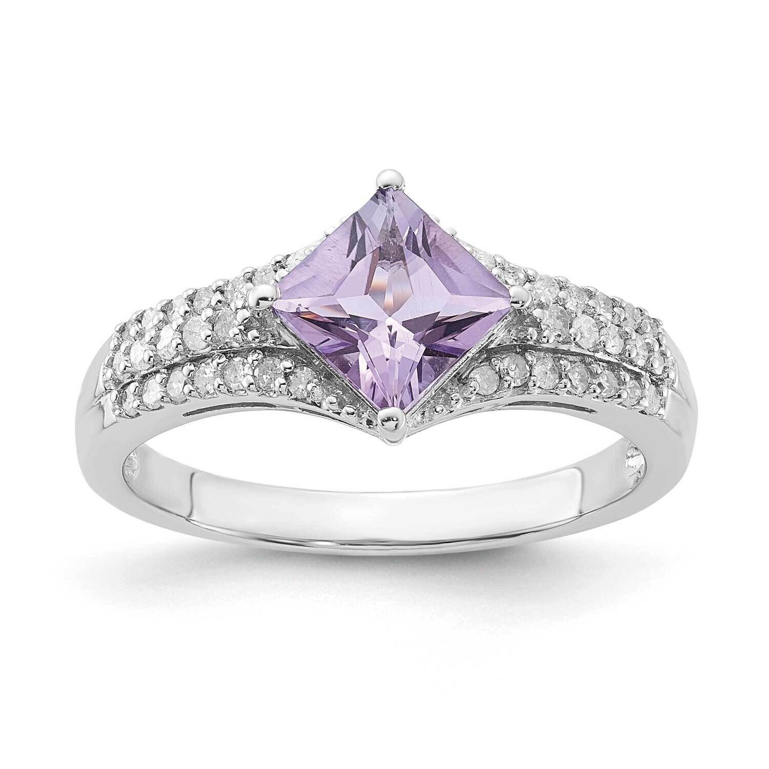 Diamond &amp; Pink Quartz Ring Sterling Silver QR3066PAM, MPN: QR3066PAM,