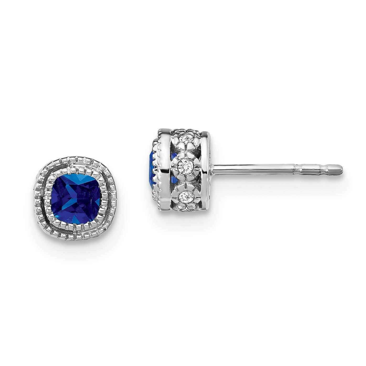 Cushion Sapphire Diamond Earrings 10k White Gold EM7092-SA-010-1WA, MPN: EM7092-SA-010-1WA, 1911018…