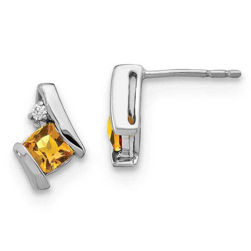 Cushion Citrine Diamond Earrings 10k White Gold EM7398-CI-003-1WA, MPN: EM7398-CI-003-1WA, 19110156…