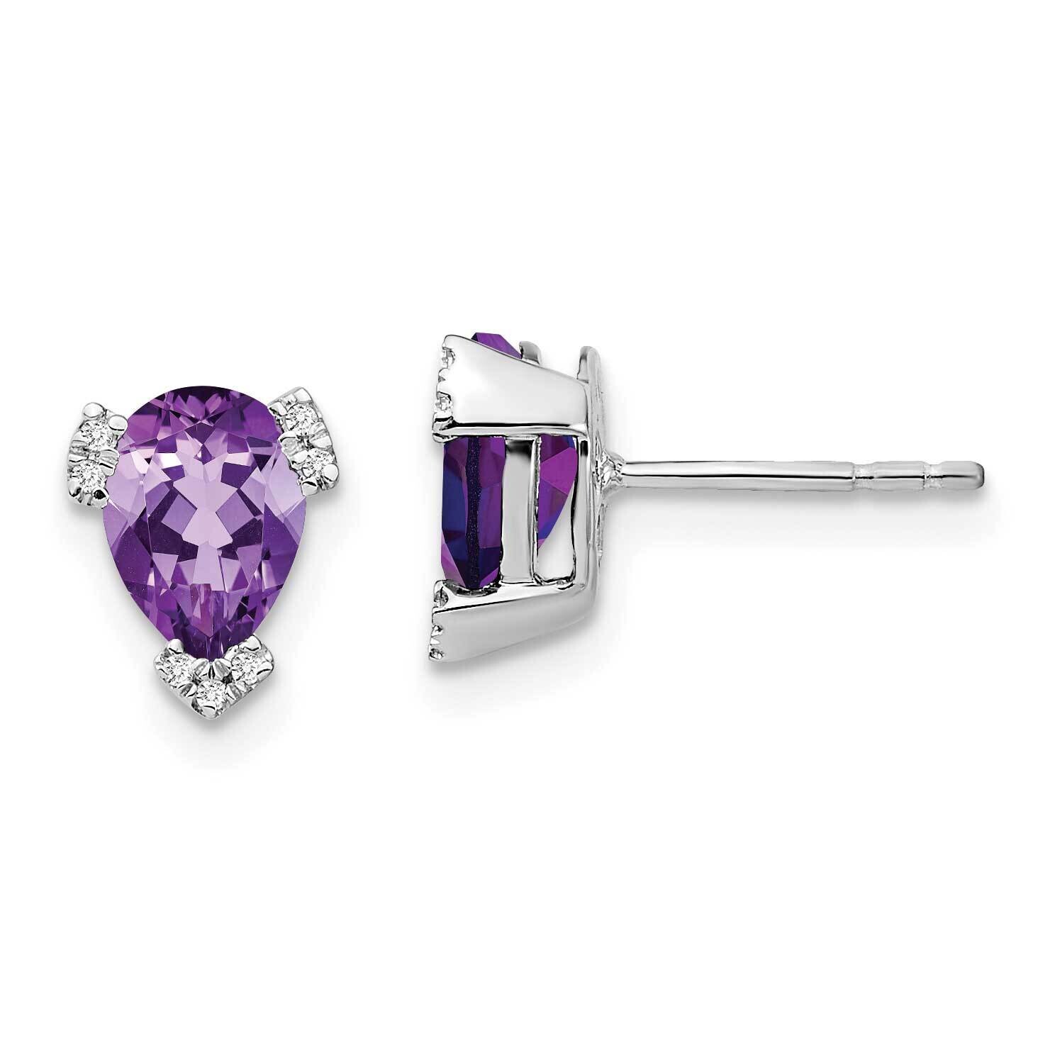 Pear Amethyst Diamond Earrings 14k White Gold EM7108-AM-006-WA, MPN: EM7108-AM-006-WA, 191101841552