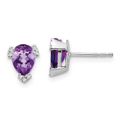 Pear Amethyst Diamond Earrings 14k White Gold EM7108-AM-006-WA, MPN: EM7108-AM-006-WA, 191101841552