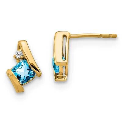 Cushion Blue Topaz Diamond Earrings 10k Gold EM7398-BT-003-1YA, MPN: EM7398-BT-003-1YA,