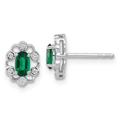 Diamond Created Emerald Earrings 14k White Gold EM9657-CEM-006-WAA, MPN: EM9657-CEM-006-WAA, 883957…