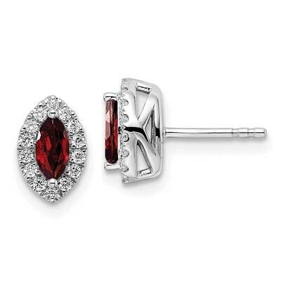 Diamond Garnet Post Earrings 14k White Gold EM9354-GA-020-WAA, MPN: EM9354-GA-020-WAA, 883957814803