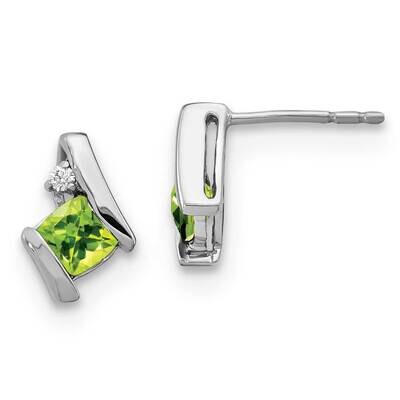Cushion Peridot Diamond Earrings 10k White Gold EM7398-PE-003-1WA, MPN: EM7398-PE-003-1WA, 19110156…