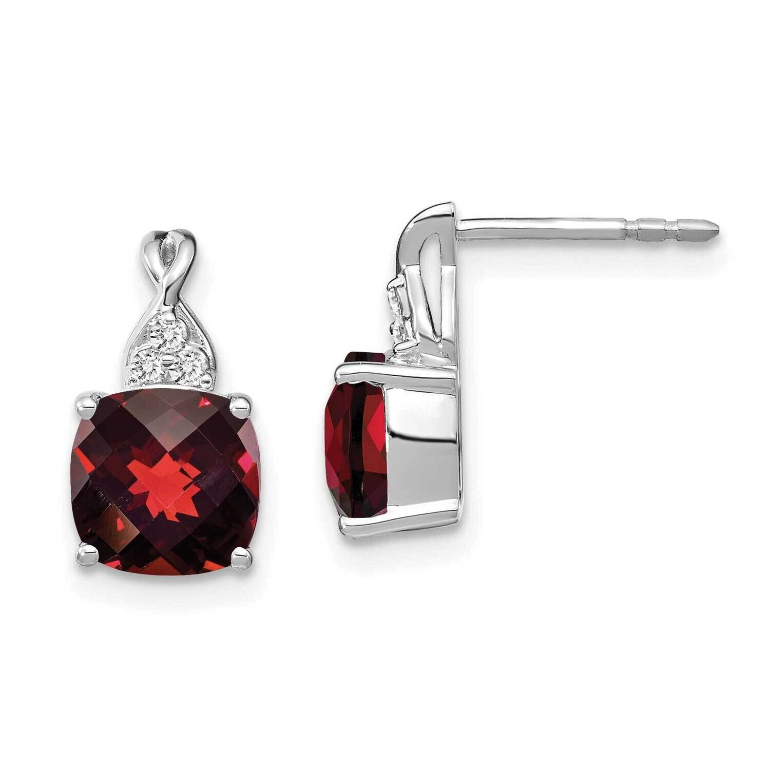 Checkerboard Garnet Diamond Earrings 14k White Gold EM4393-GA-006-WA, MPN: EM4393-GA-006-WA,