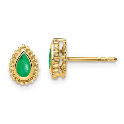 Pear Emerald Post Earrings 14k Gold EM7203-EM-Y, MPN: EM7203-EM-Y, 191101842757