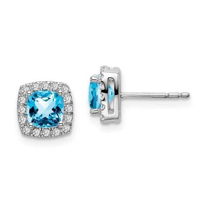 Cushion Blue Topaz Diamond Halo Earrings 14k White Gold EM7084-BT-019-WA, MPN: EM7084-BT-019-WA, 19…