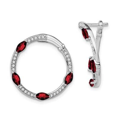 Garnet Diamond Hoop Earrings 14k White Gold EM7456-GA-026-WA, MPN: EM7456-GA-026-WA, 191101843860