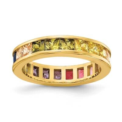 Prizma Flash Gold-Plated Channel-Set Colorful CZ Eternity BRing Sterling Silver Gold-Tone 14k QR717…