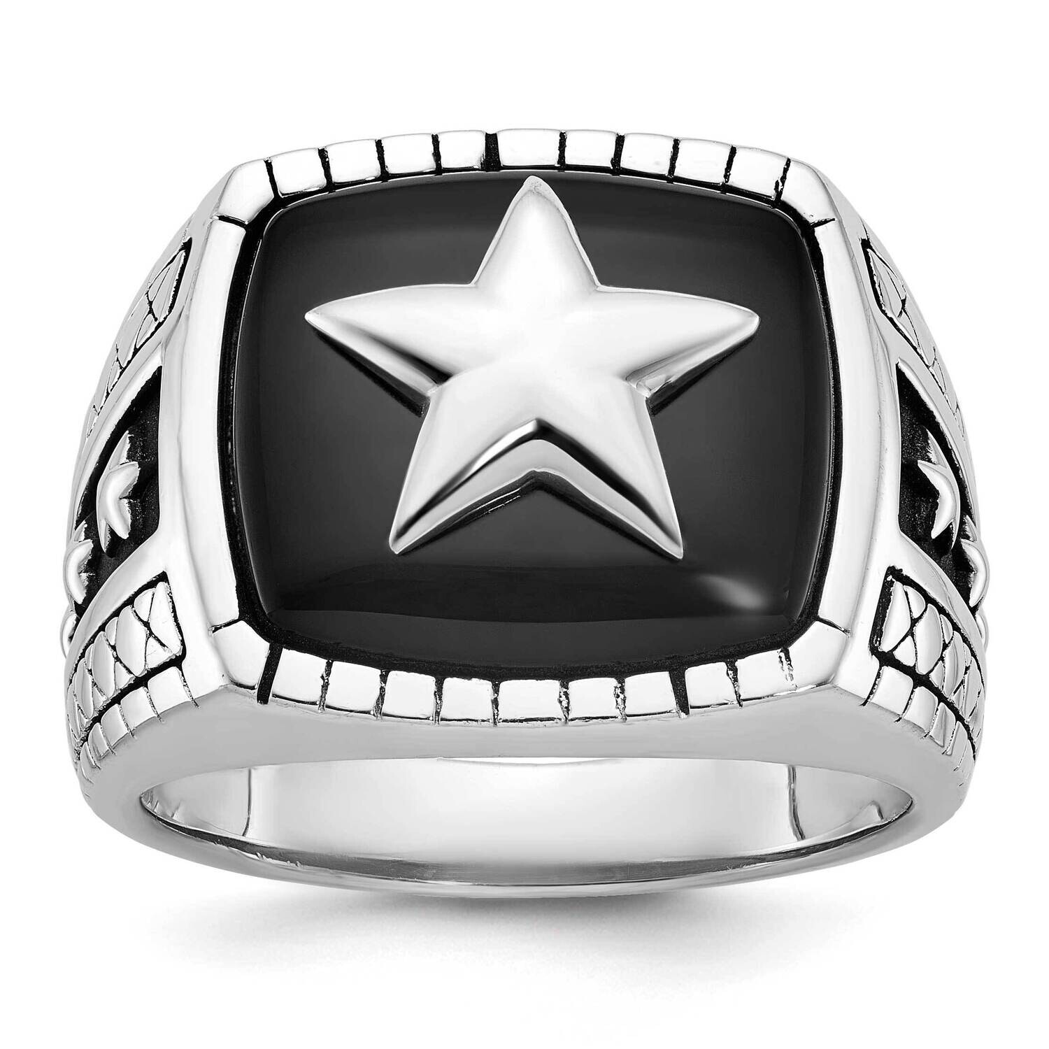 Ibgoodman Men&#39;s Antiqued Onyx Complete Star Ring 14k White Gold B84386-4WOX by IBGoodman, MPN: B843…