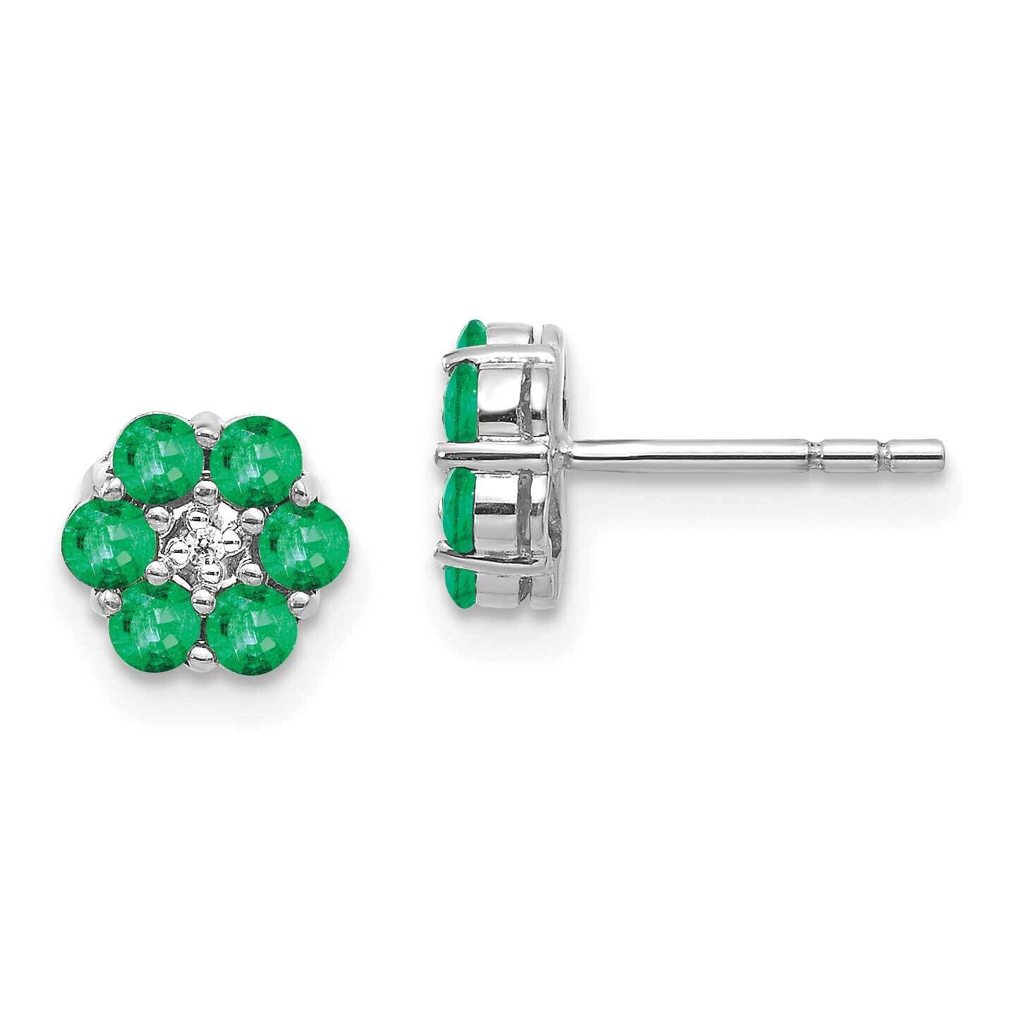 Polished Emerald Diamond Post Earrings 10k White Gold EM5609-EM-001-1WA