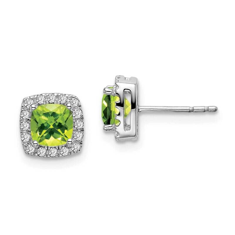 Cushion Peridot Diamond Halo Earrings 14k White Gold EM7084-PE-019-WA, MPN: EM7084-PE-019-WA, 19110…