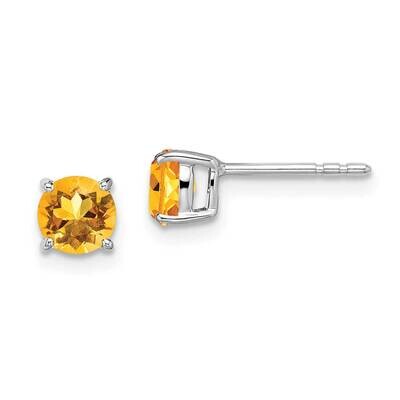 Round Citrine Earrings 14k White Gold EM7097-CI-W, MPN: EM7097-CI-W, 191101840999