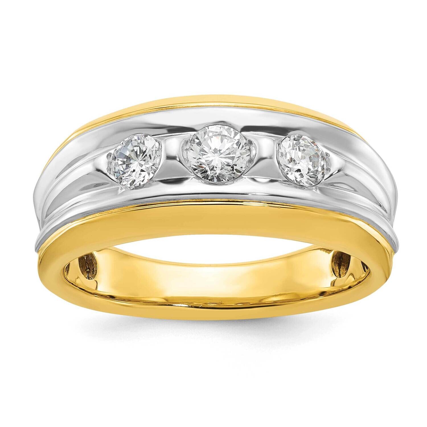 Ibgoodman Men&#39;s Polished Grooved 3-Stone Ring Mounting 14k Two-Tone Gold B64093-4YW by IBGoodman, M…