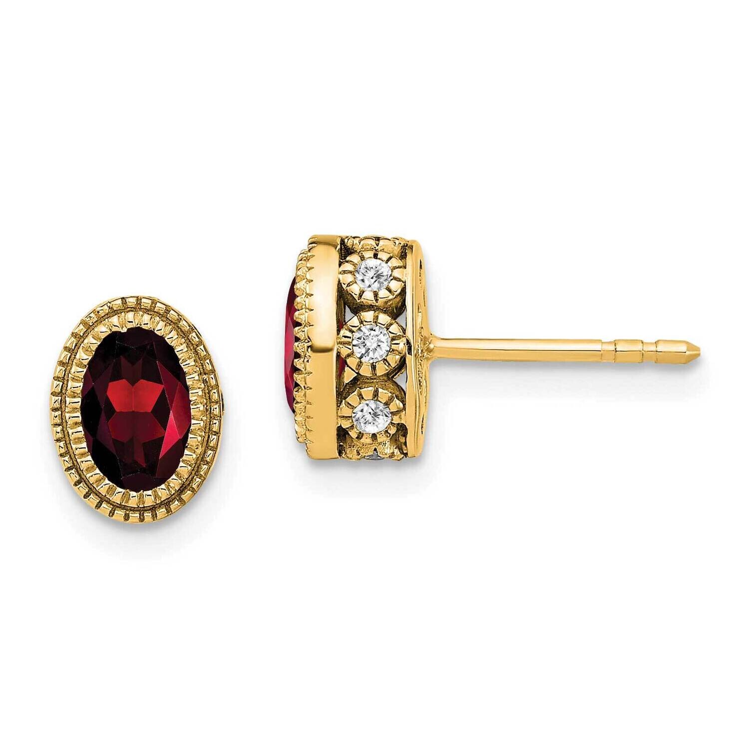 Oval Garnet Diamond Earrings 14k Gold EM7093-GA-019-YA, MPN: EM7093-GA-019-YA, 191101840548