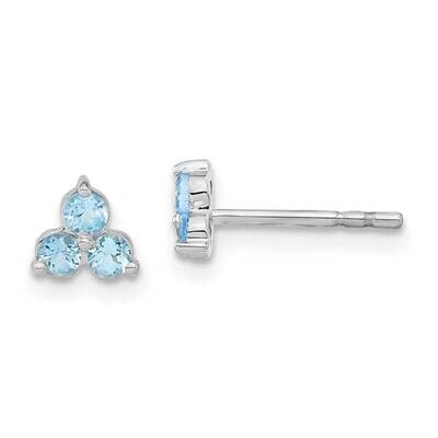 3-Stone Blue Topaz Triangle Earrings 14k White Gold EM7119-BT-W, MPN: EM7119-BT-W, 191101841644