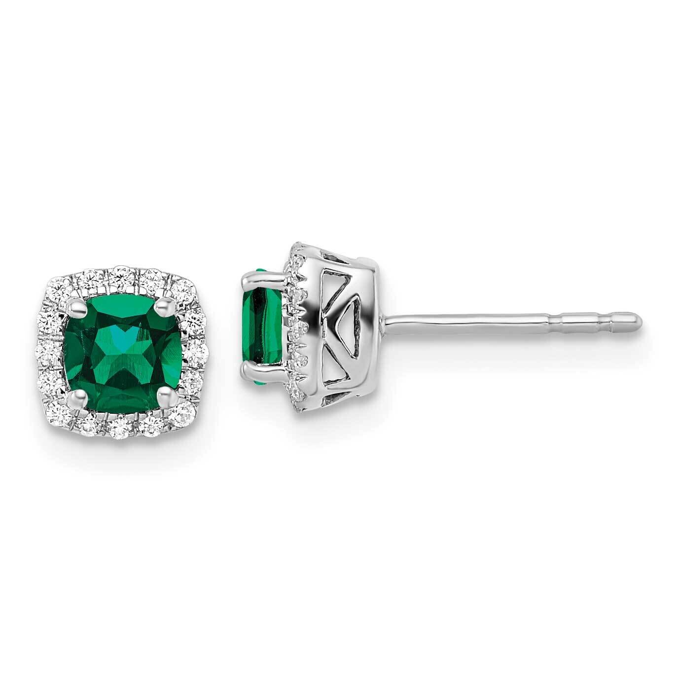 Diamond & Cr Emerald Halo Post Earrings 10k White Gold EM8582-CEM-010-WAA