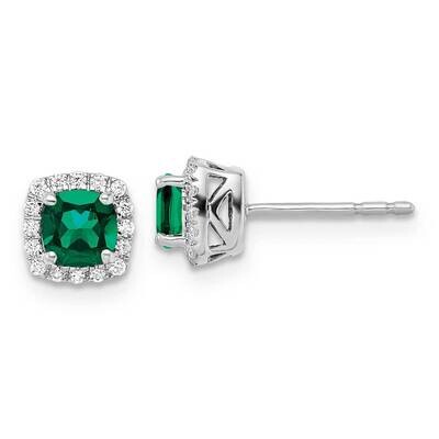 Diamond &amp; Cr Emerald Halo Post Earrings 14k White Gold EM8582-EM-010-SSWCZ, MPN: EM8582-EM-010-SSWC…