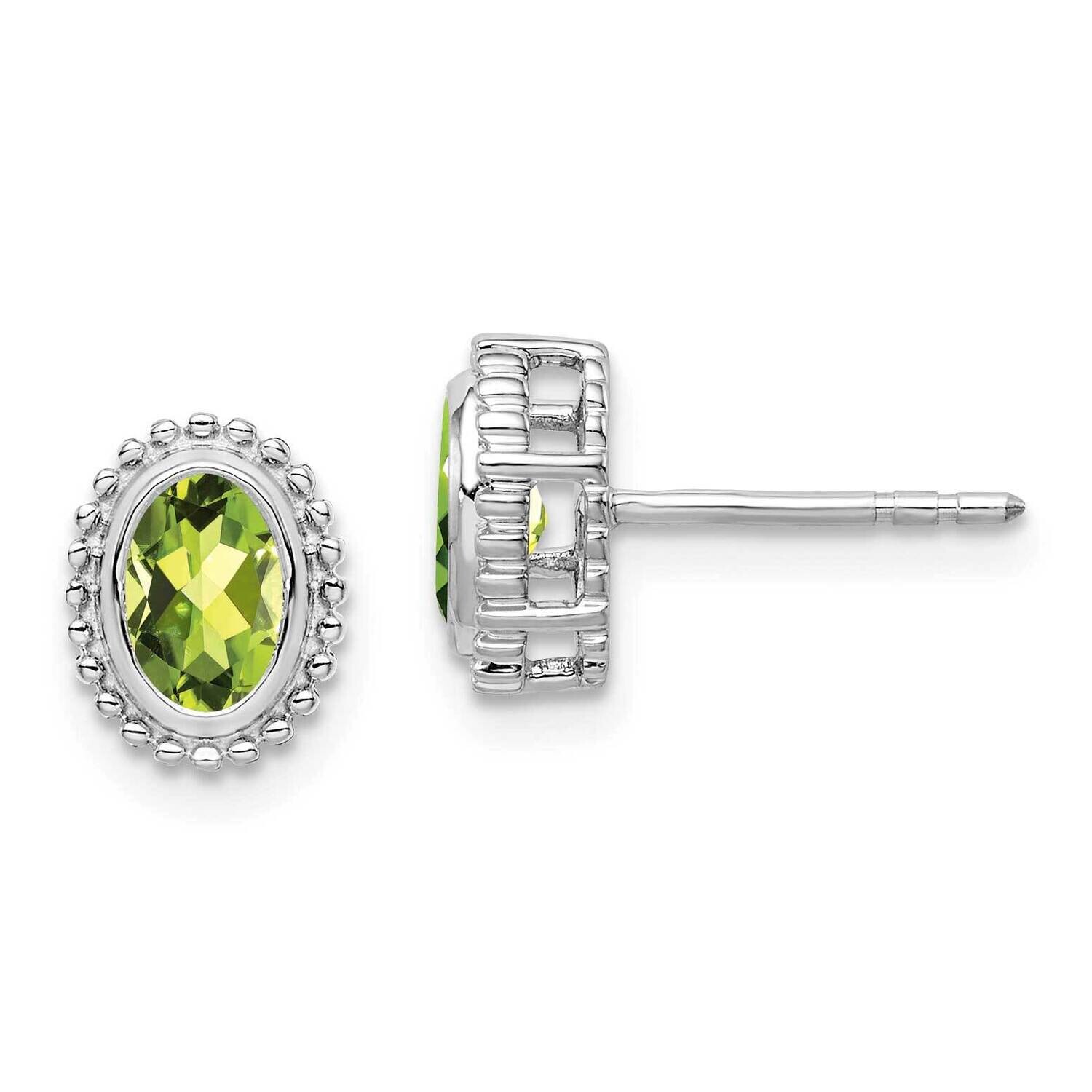 Oval Peridot Post Earrings 10k White Gold EM7202-PE-1W, MPN: EM7202-PE-1W, 191101834707