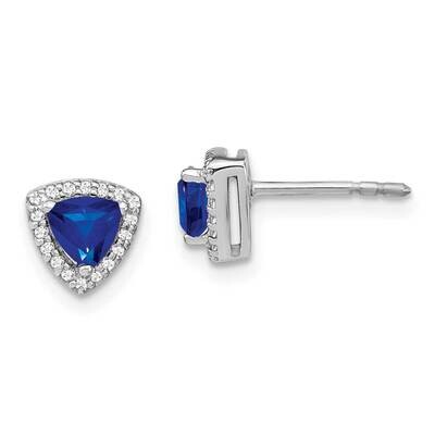 Trillion Sapphire Diamond Halo Earrings 14k White Gold EM4240-SA-014-WA, MPN: EM4240-SA-014-WA, 191…