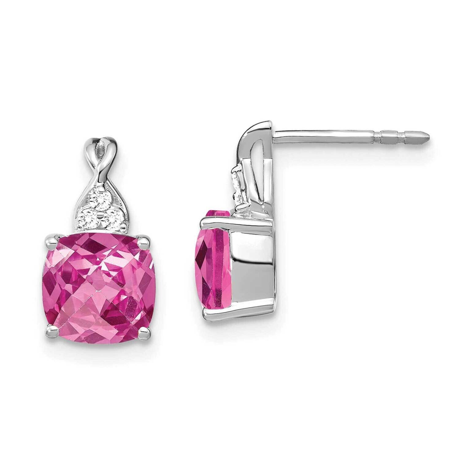 Checkerboard Created Pink Sapphire Diamond Earrings 14k White Gold EM4393-CPS-006-WA, MPN: EM4393-C…