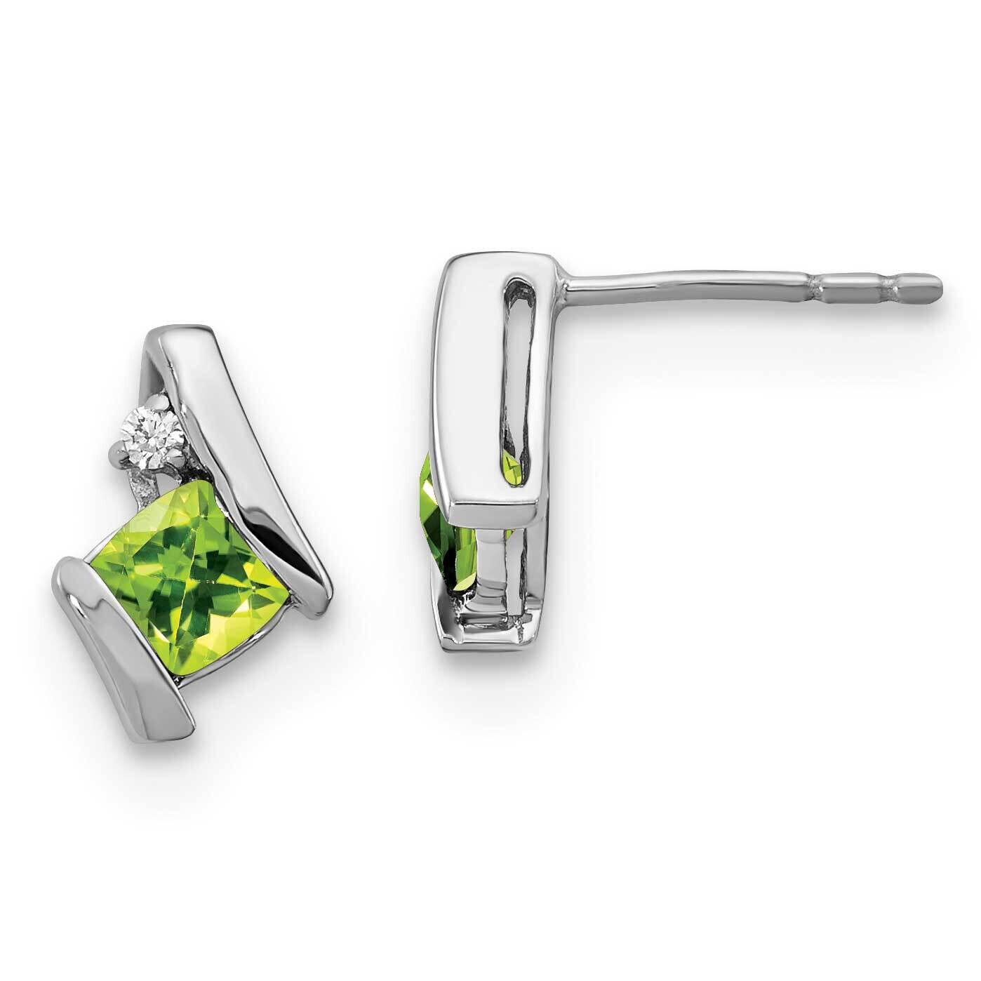 Cushion Peridot Diamond Earrings 14k White Gold EM7398-PE-003-WA, MPN: EM7398-PE-003-WA,