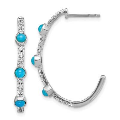 Turquoise White Topaz J-Hoop Earrings 14k White Gold EM7485-BTQ-W, MPN: EM7485-BTQ-W, 883957969381