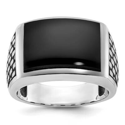 Ibgoodman Black Rhodium Men&#39;s Polished Textured Onyx Ring 14k White Gold B84262-4WOX by IBGoodman, …