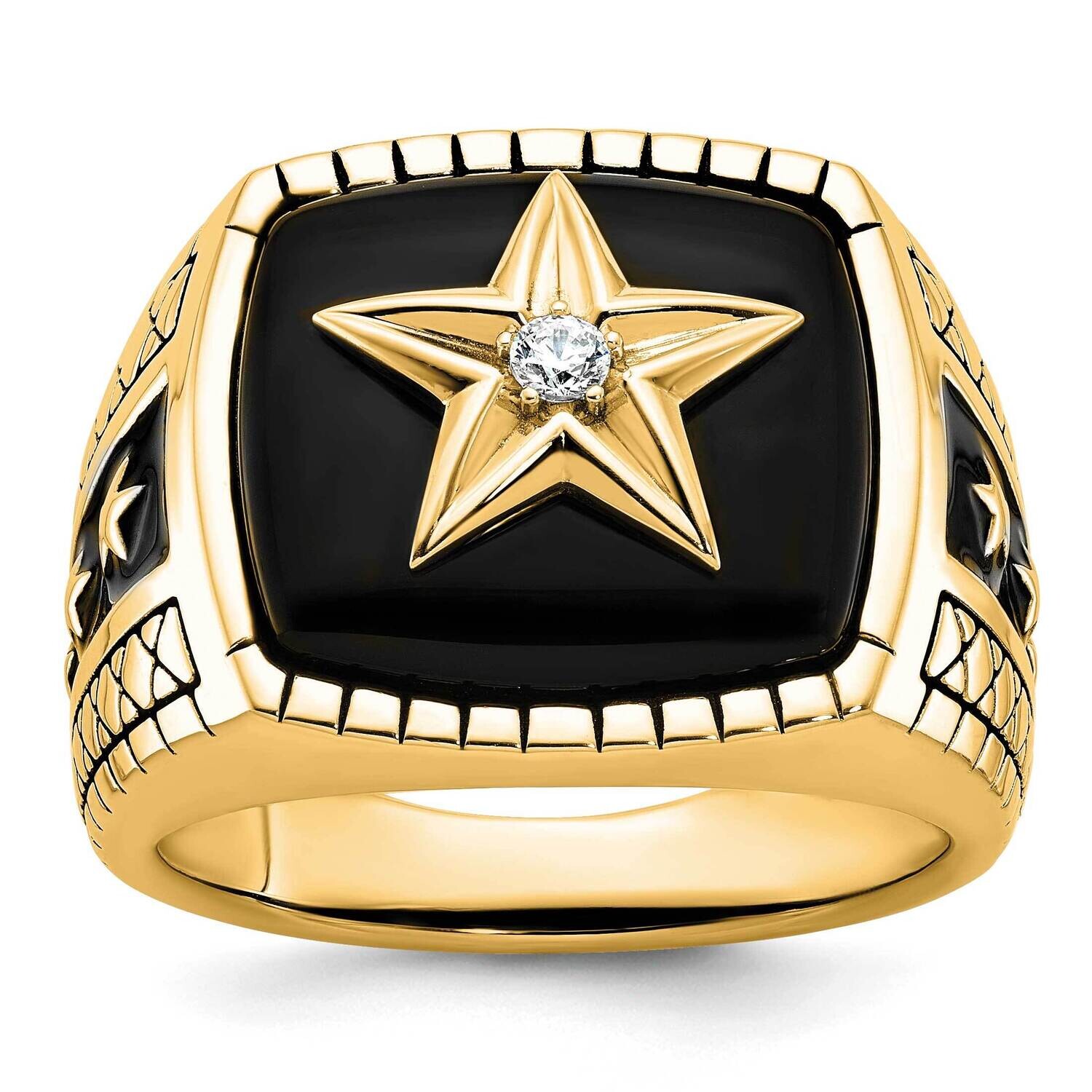 Antiqued Star Onyx Diamond Men&#39;s Ring 10k Polished Gold B84938-0YA by IBGoodman, MPN: B84938-0YA,