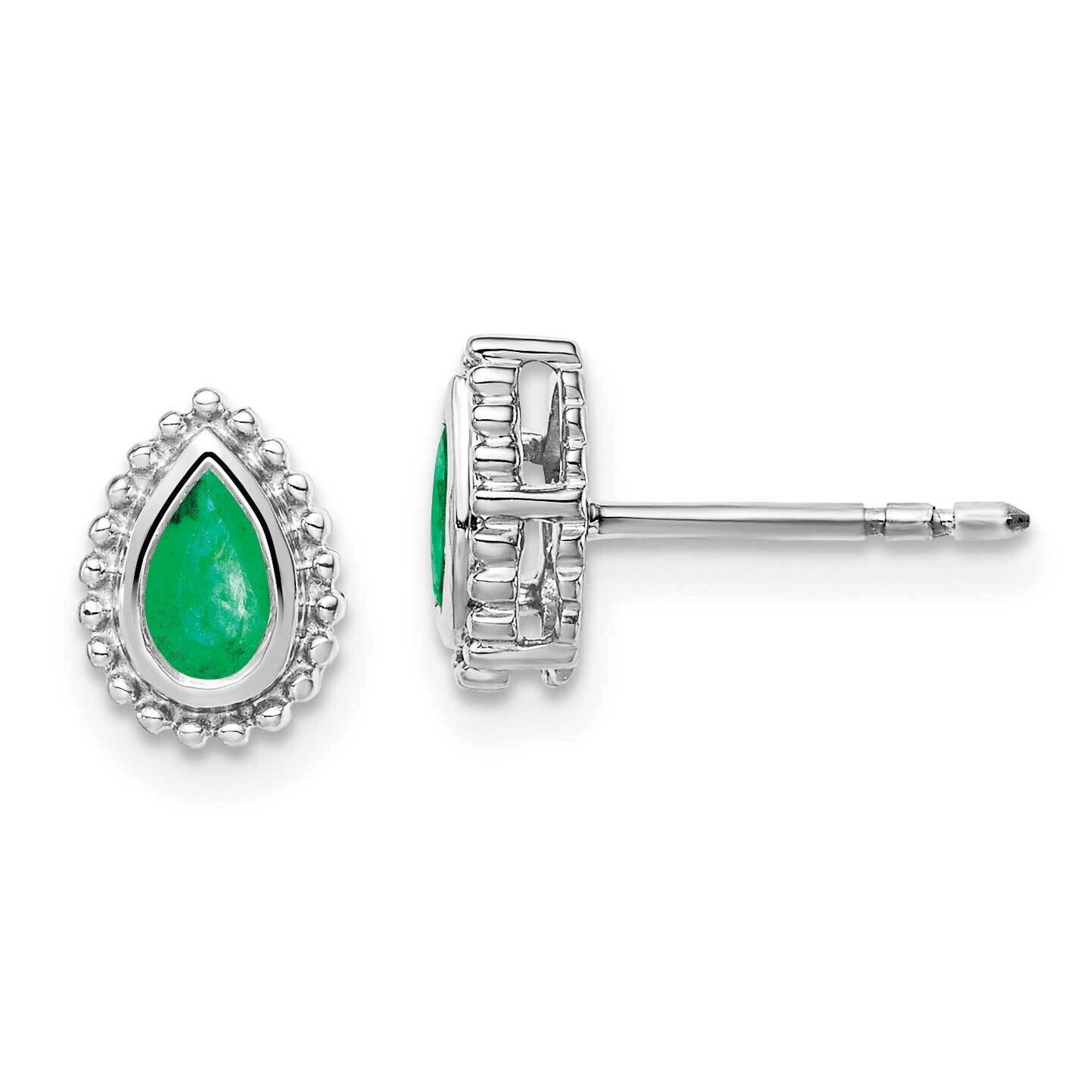 Pear Emerald Post Earrings 14k White Gold EM7203-EM-W, MPN: EM7203-EM-W, 191101842740