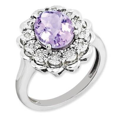 Diamond &amp; Checker-Cut Pink Quartz Ring Sterling Silver Rhodium-Plated QR3029PQ, MPN: QR3029PQ, 8867…