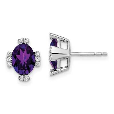 Oval Amethyst Diamond Earrings 14k White Gold EM7105-AM-016-WA, MPN: EM7105-AM-016-WA, 191101841439