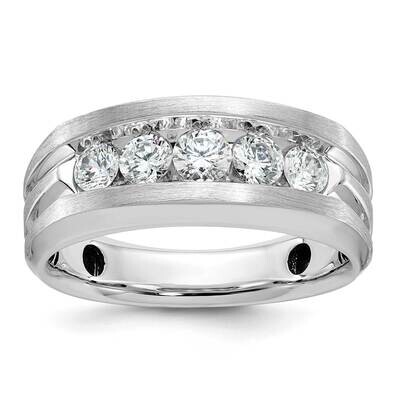 Ibgoodman Men&#39;s Polished Satin Grooved 5-Stone 1 Carat A Quality Diamond Ring 10k White Gold B58457…