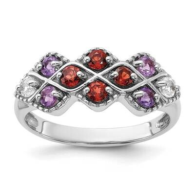 Garnet Amethyst White Topaz Ring Sterling Silver Rhodium-Plated QR7447GA, MPN: QR7447GA,
