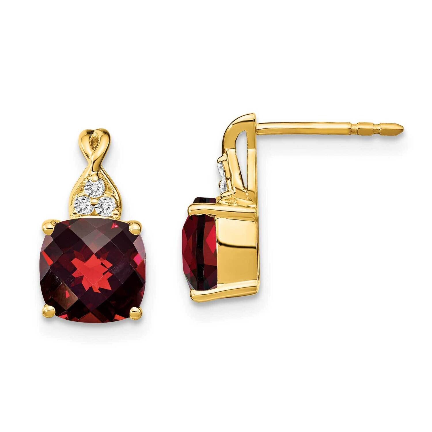 Checkerboard Garnet Diamond Earrings 10k Gold EM4393-GA-006-1YA, MPN: EM4393-GA-006-1YA, 1911015668…