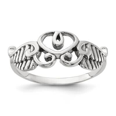 Antiqued Heart Leaves/Wings Ring Sterling Silver QR7482, MPN: QR7482,