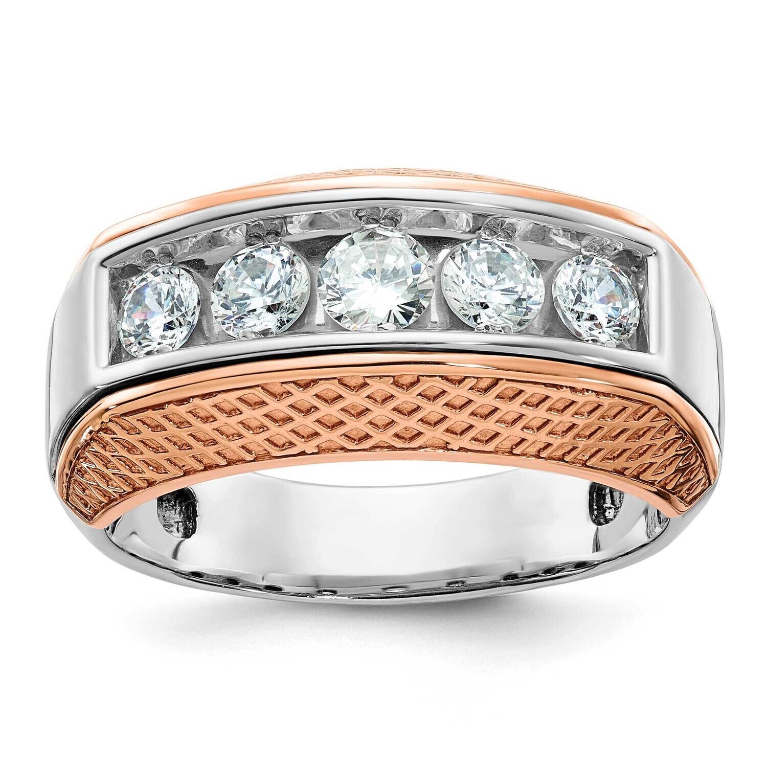 Ibgoodman Rose Gold Men&#39;s Polished Textured 5-Stone Ring Mounting 14k White Gold B64072-4WR by IBGo…