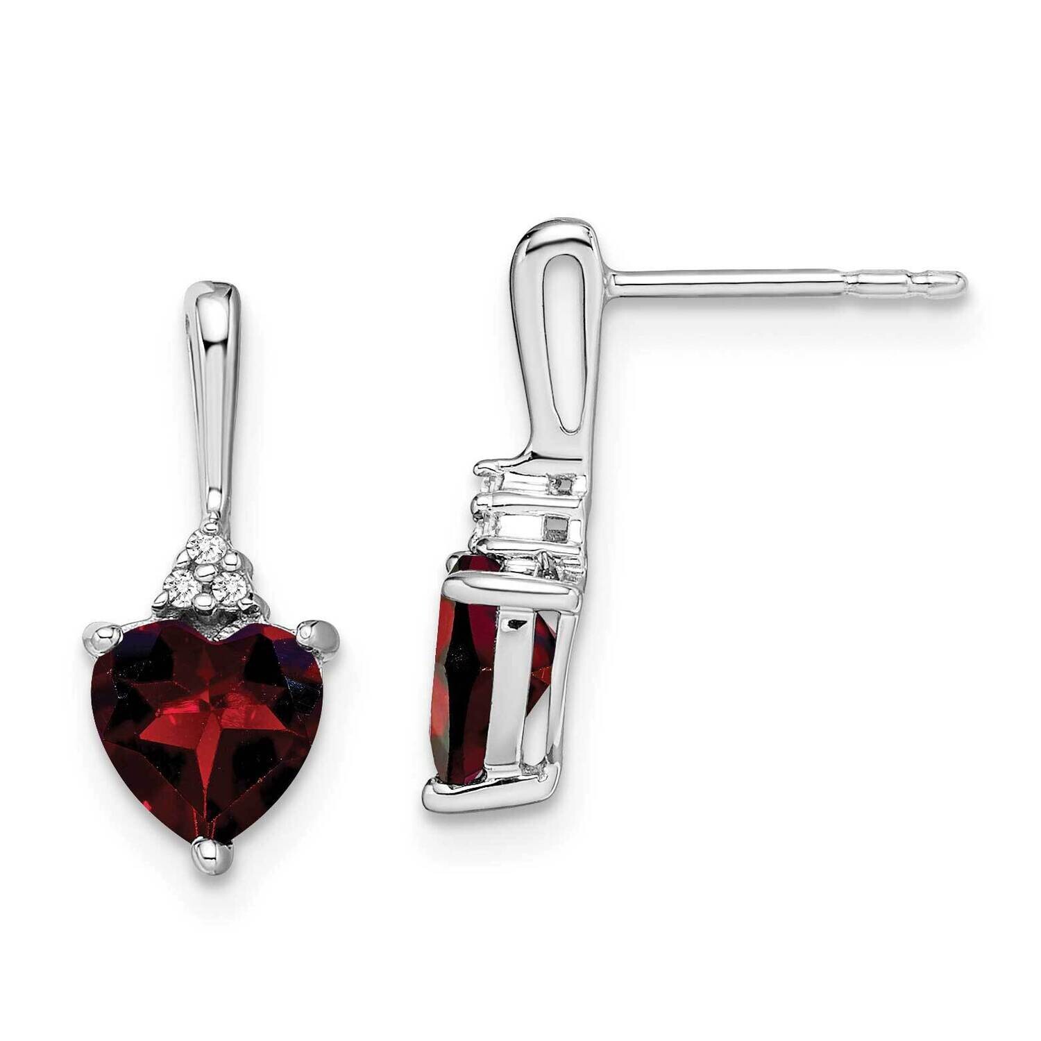Garnet Diamond Heart Earrings 14k White Gold EM7029-GA-003-WA, MPN: EM7029-GA-003-WA, 191101839351