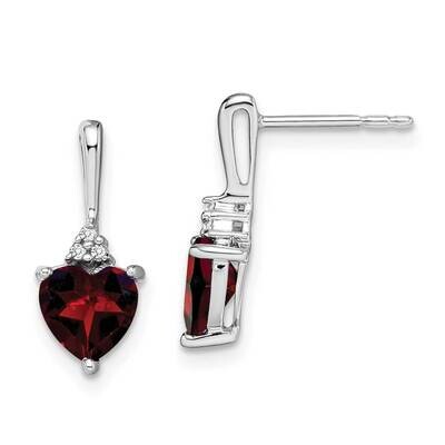 Garnet Diamond Heart Earrings 14k White Gold EM7029-GA-003-WA, MPN: EM7029-GA-003-WA, 191101839351