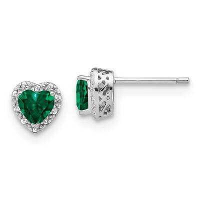 Created Emerald Diamond Earrings Sterling Silver Rhodium-Plated EM7400-CEM-010-SSA, MPN: EM7400-CEM…