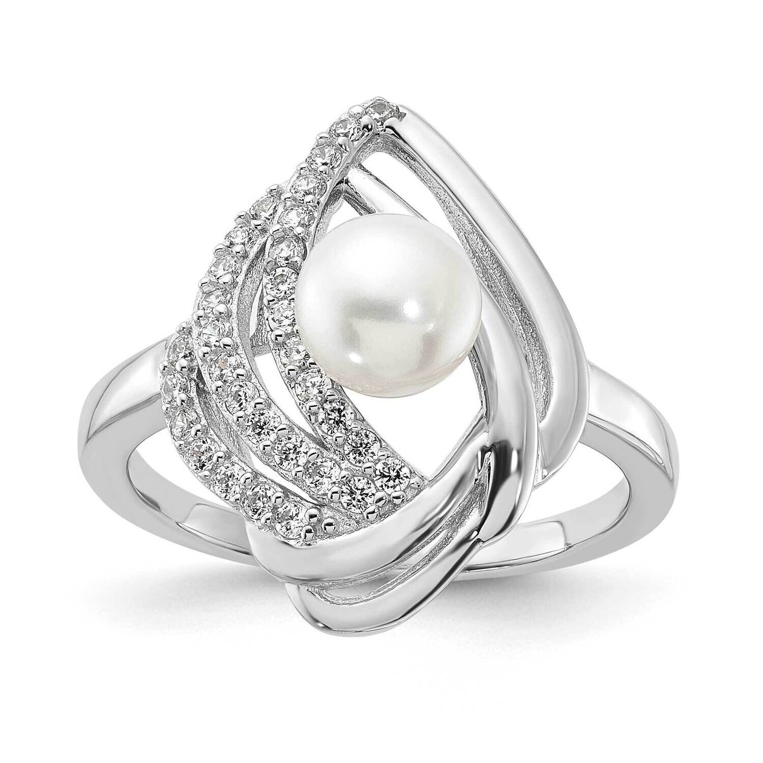 Cheryl M Freshwater Cultured Pearl Brilliant-Cut CZ Fancy Teardrop Design Ring Sterling Silver Rhodium-Plated QCM1624