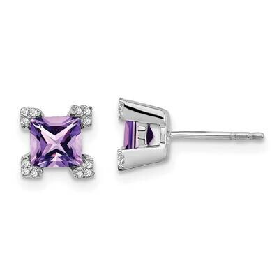 Square Amethyst Diamond Earrings 14k White Gold EM7103-AM-007-WA, MPN: EM7103-AM-007-WA, 1911018413…