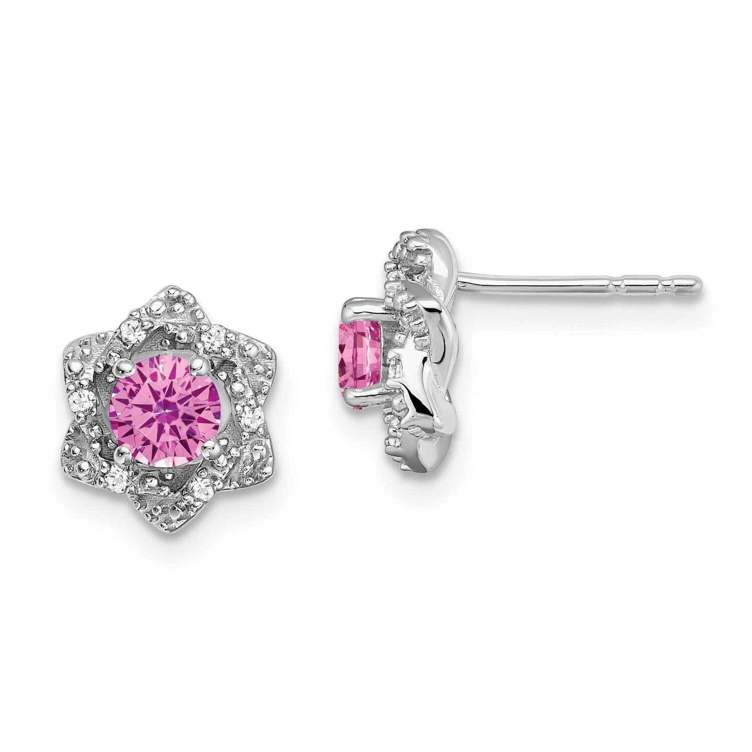 Created Pink Sapphire Diamond Post Earrings 14k White Gold EM7459-CPS-006-WA, MPN: EM7459-CPS-006-W…