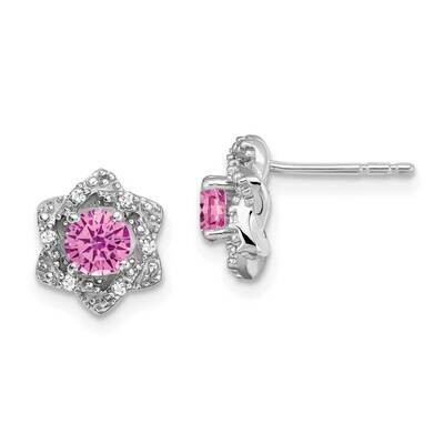 Created Pink Sapphire Diamond Post Earrings 14k White Gold EM7459-CPS-006-WA, MPN: EM7459-CPS-006-W…