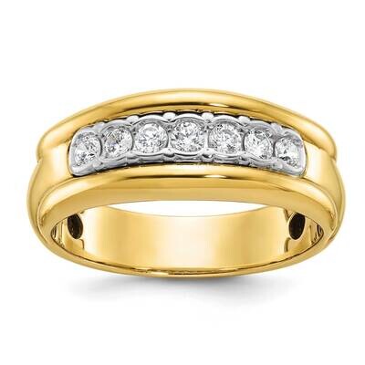 Ibgoodman Men&#39;s Polished Grooved Bezel Set 7-Stone 1/2 Carat A Quality Diamond Ring 10k Two-Tone Go…