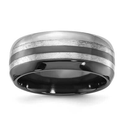 Edward Mirell Black Ti Inlay Polished 9mm Ring Sterling Silver EMR304 by Men&#39;s Jewelry and Accessor…