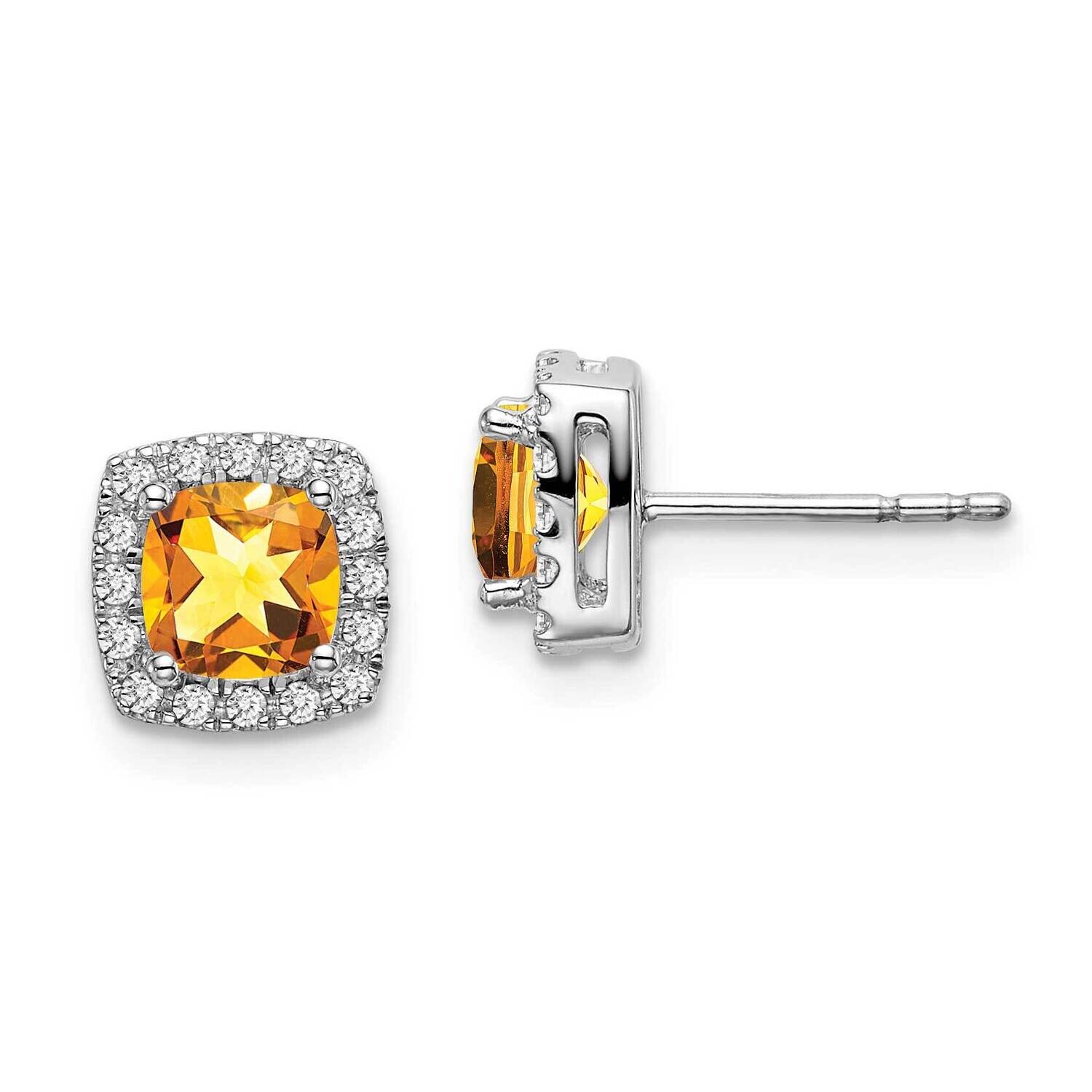 Cushion Citrine Diamond Halo Earrings 14k White Gold EM7084-CI-019-WA, MPN: EM7084-CI-019-WA, 19110…