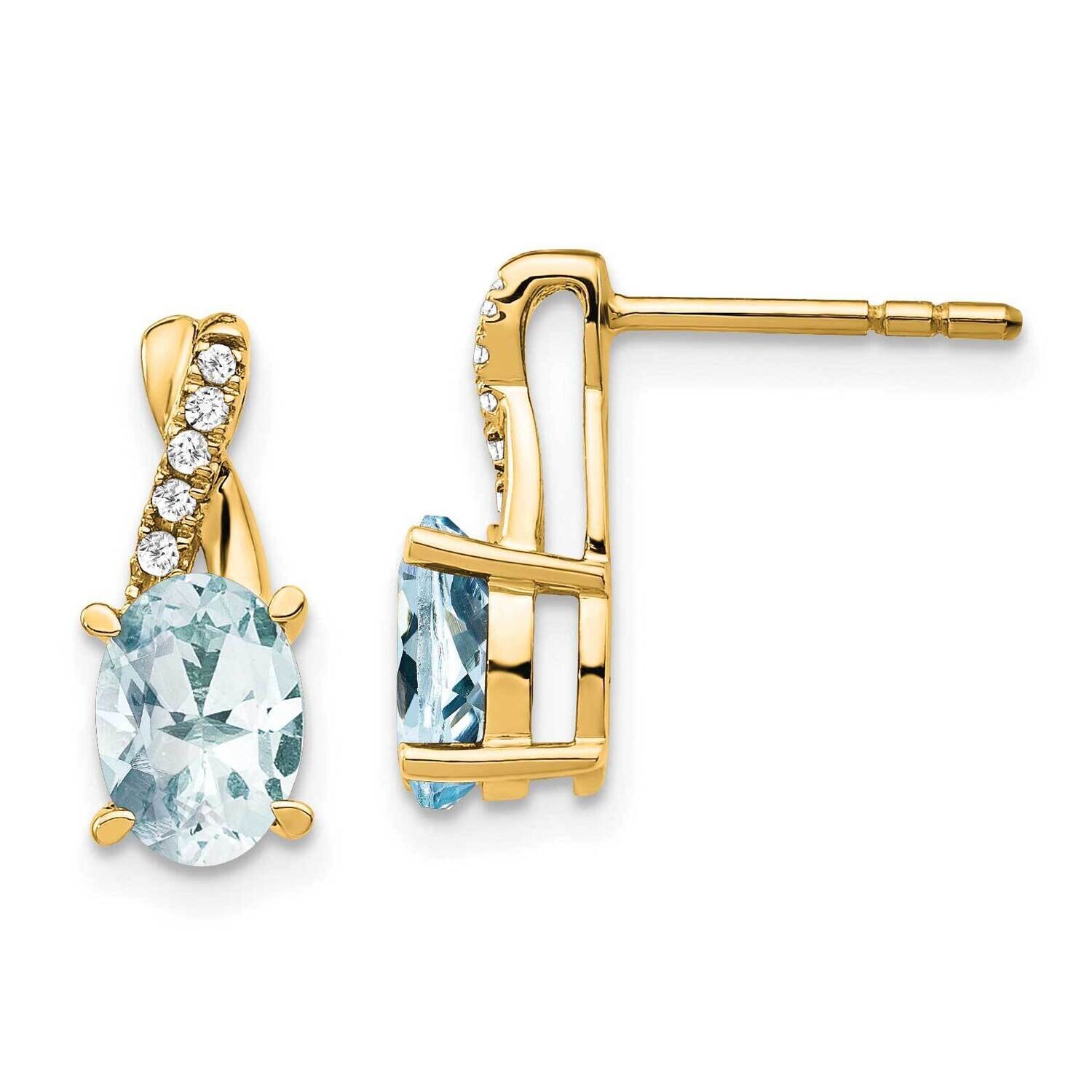 Aquamarine Diamond Earrings 14k Gold EM4235-AQ-006-YA, MPN: EM4235-AQ-006-YA,